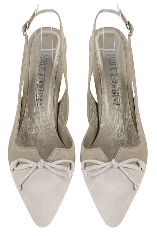 Off white and natural beige women's open back shoes, with a knot. Tapered toe. Medium slim heel. Top view - Florence KOOIJMAN